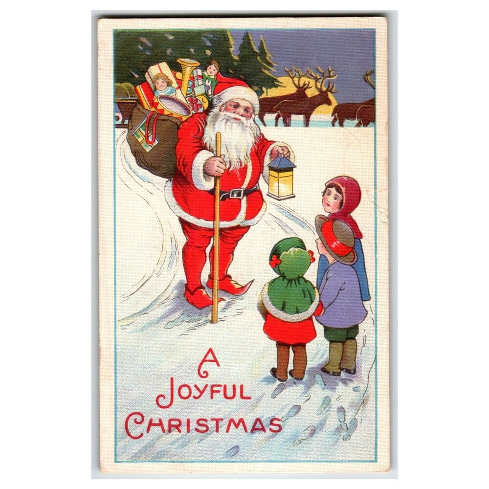 Vintage Santa Claus & Children Christmas Postcard 1927 Posted USA Stecher